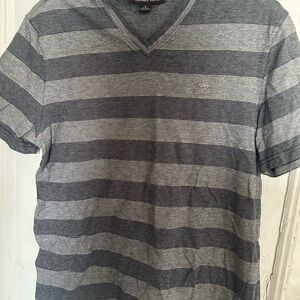 Michael Kors Charcoal and Gray Striped V-Neck Tee